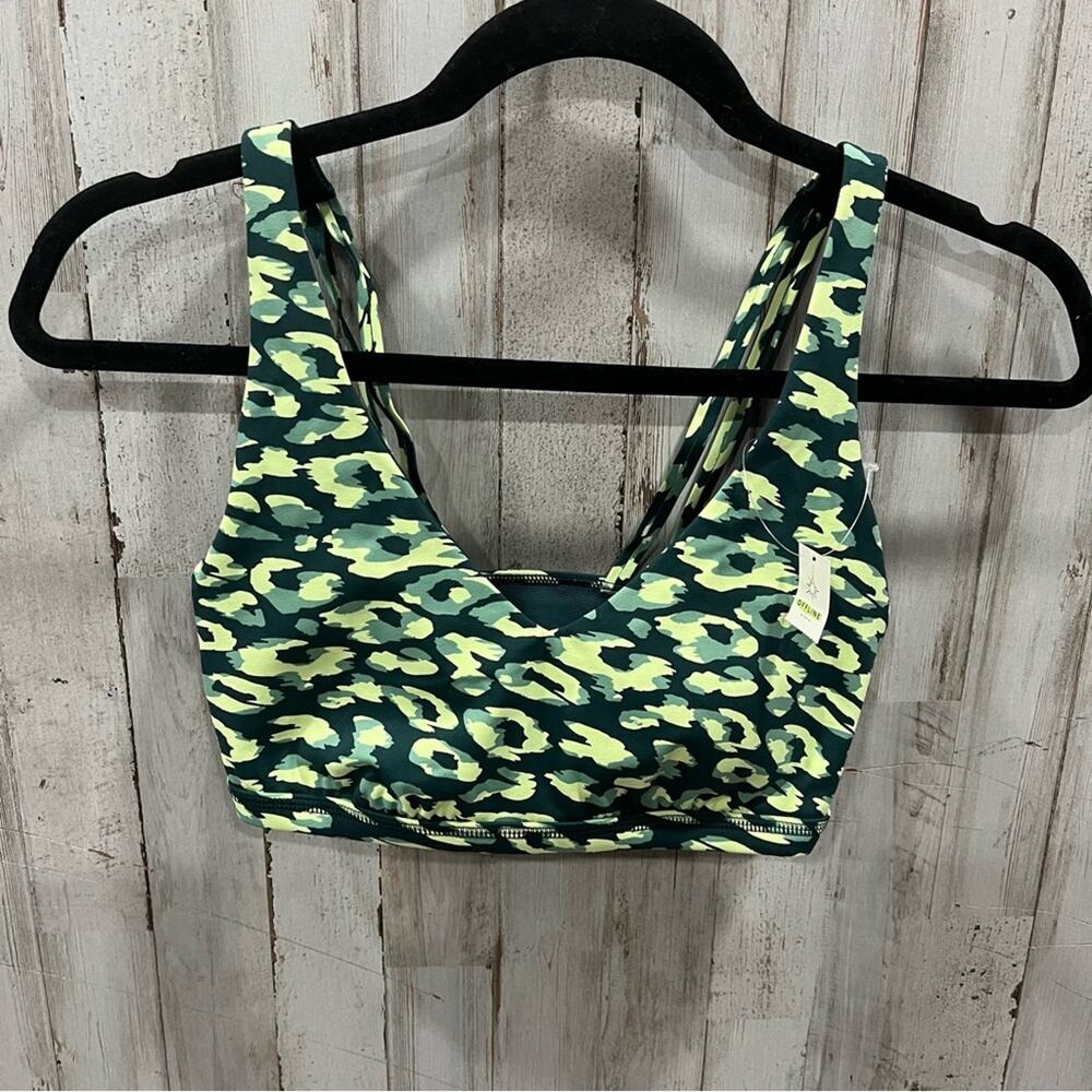 NWT Aerie Offline Goals Plunge Sports Bra Deep Forest Green Animal Print